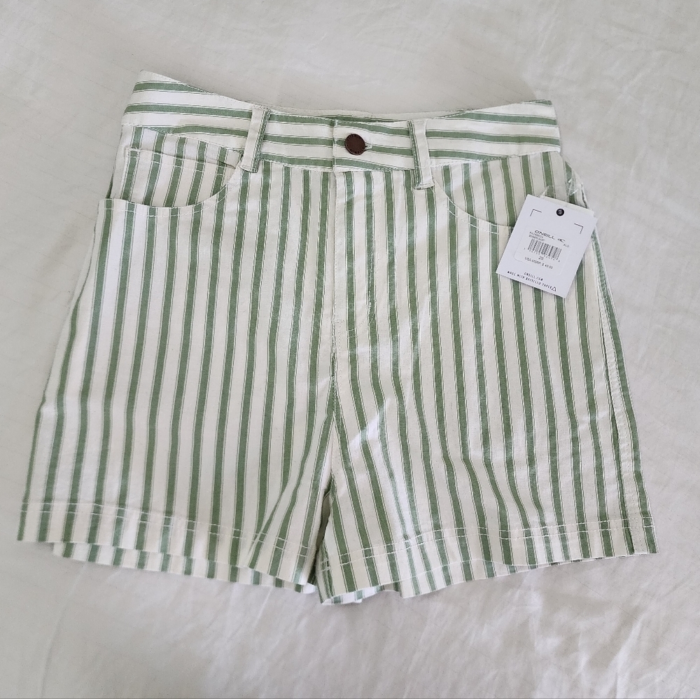Striped Green and White High-Rise Women’s Shorts